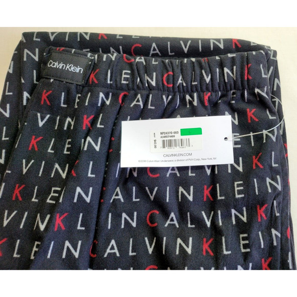 CALVIN KLEIN Fleece Pajama Lounge Sleep Pants Large Black Allover Logo MSRP$42 - Picture 3 of 8